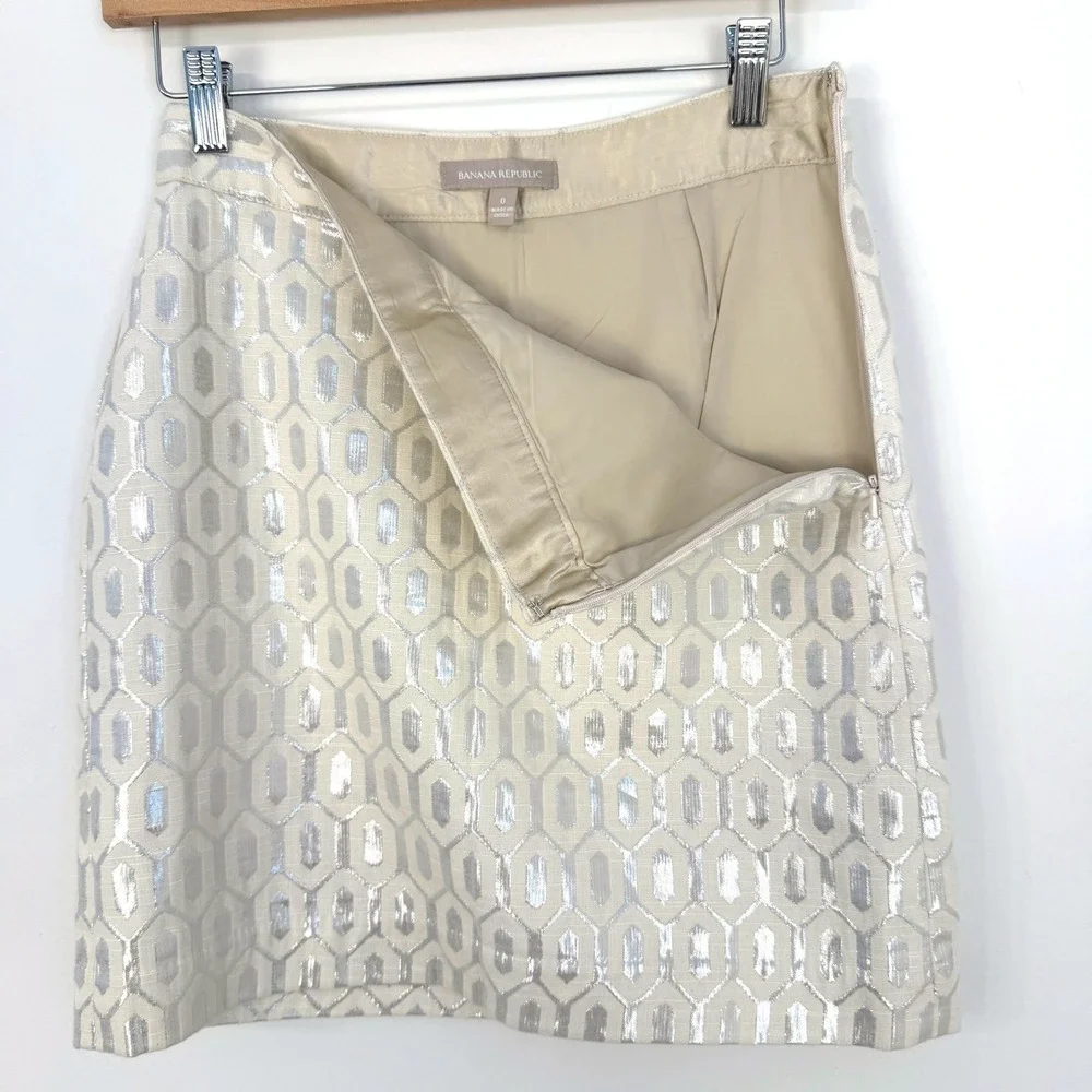 Banana Republic Metallic Jacquard Mini Skirt Womens 0 Champagne Party Holiday - Picture 5 of 6